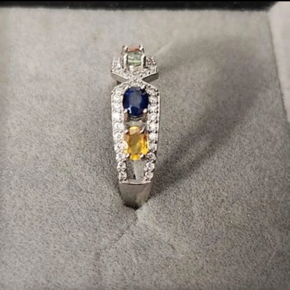 S925 Colorful Sapphire ring 4 stones